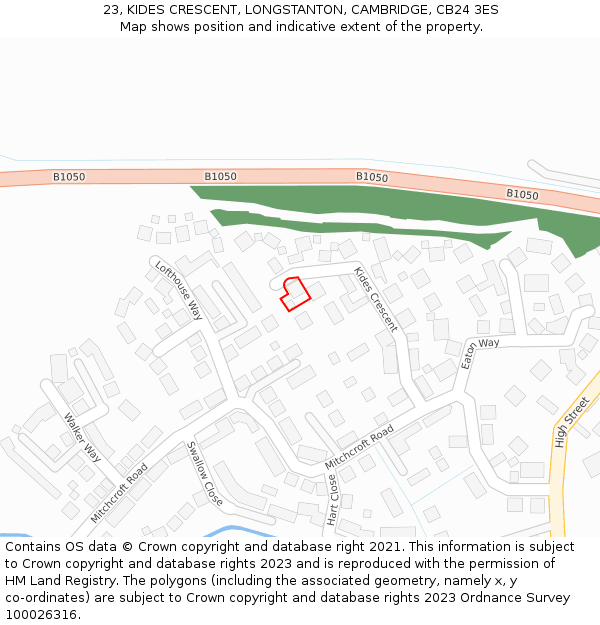 23, KIDES CRESCENT, LONGSTANTON, CAMBRIDGE, CB24 3ES: Location map and indicative extent of plot