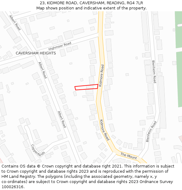 23, KIDMORE ROAD, CAVERSHAM, READING, RG4 7LR: Location map and indicative extent of plot