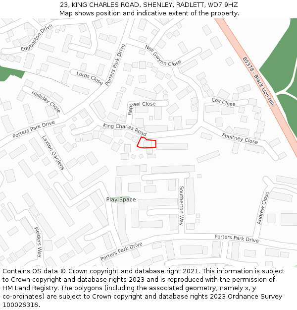 23, KING CHARLES ROAD, SHENLEY, RADLETT, WD7 9HZ: Location map and indicative extent of plot