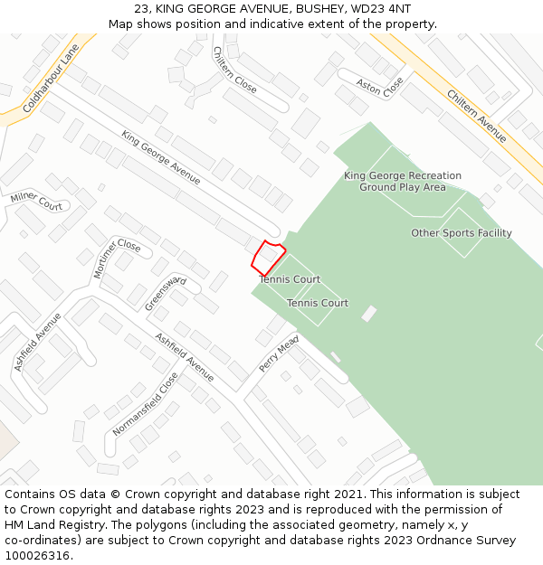 23, KING GEORGE AVENUE, BUSHEY, WD23 4NT: Location map and indicative extent of plot