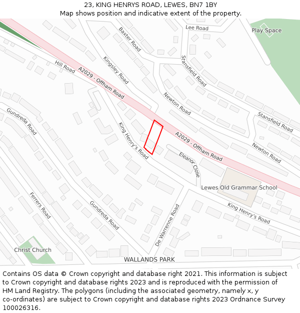 23, KING HENRYS ROAD, LEWES, BN7 1BY: Location map and indicative extent of plot