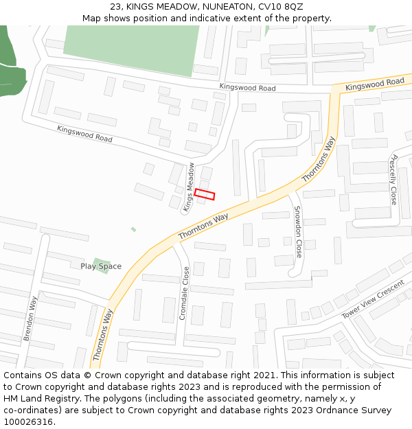 23, KINGS MEADOW, NUNEATON, CV10 8QZ: Location map and indicative extent of plot