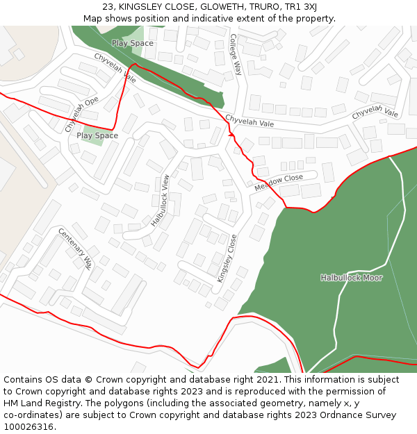 23, KINGSLEY CLOSE, GLOWETH, TRURO, TR1 3XJ: Location map and indicative extent of plot