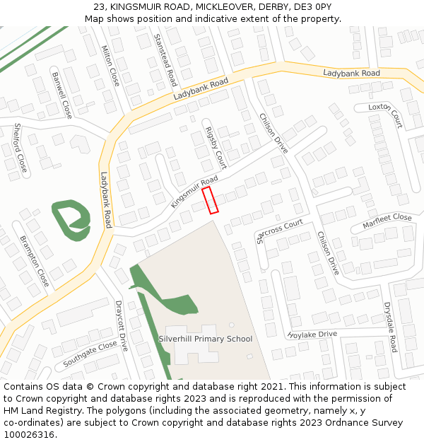 23, KINGSMUIR ROAD, MICKLEOVER, DERBY, DE3 0PY: Location map and indicative extent of plot