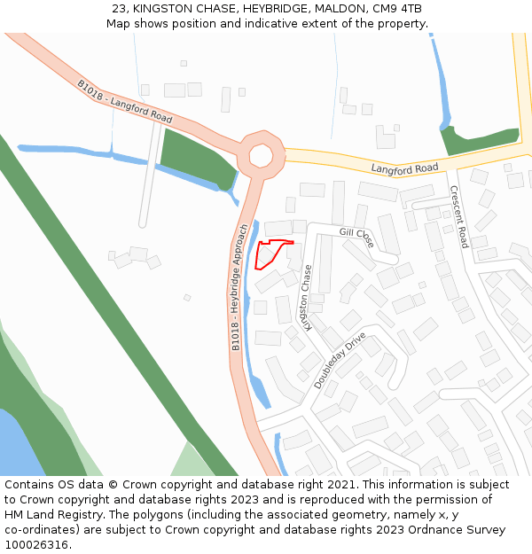 23, KINGSTON CHASE, HEYBRIDGE, MALDON, CM9 4TB: Location map and indicative extent of plot