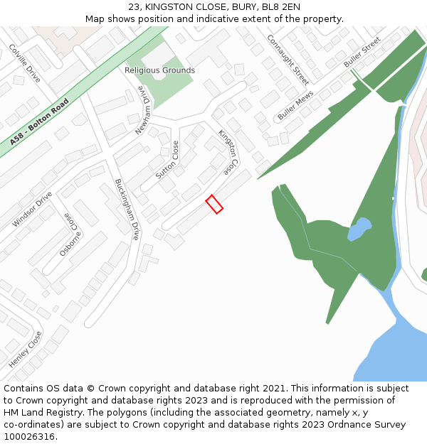 23, KINGSTON CLOSE, BURY, BL8 2EN: Location map and indicative extent of plot