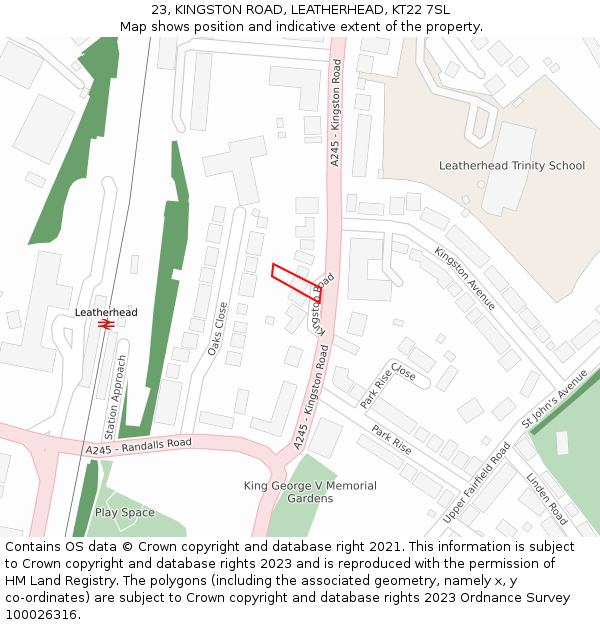 23, KINGSTON ROAD, LEATHERHEAD, KT22 7SL: Location map and indicative extent of plot