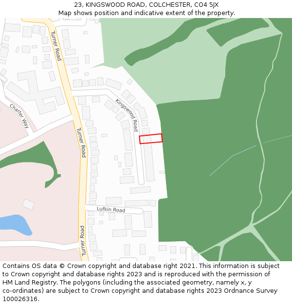 23, KINGSWOOD ROAD, COLCHESTER, CO4 5JX: Location map and indicative extent of plot