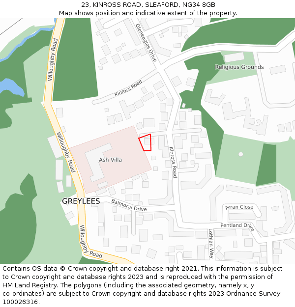 23, KINROSS ROAD, SLEAFORD, NG34 8GB: Location map and indicative extent of plot