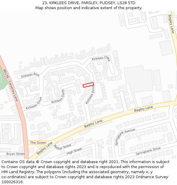 23, KIRKLEES DRIVE, FARSLEY, PUDSEY, LS28 5TD: Location map and indicative extent of plot