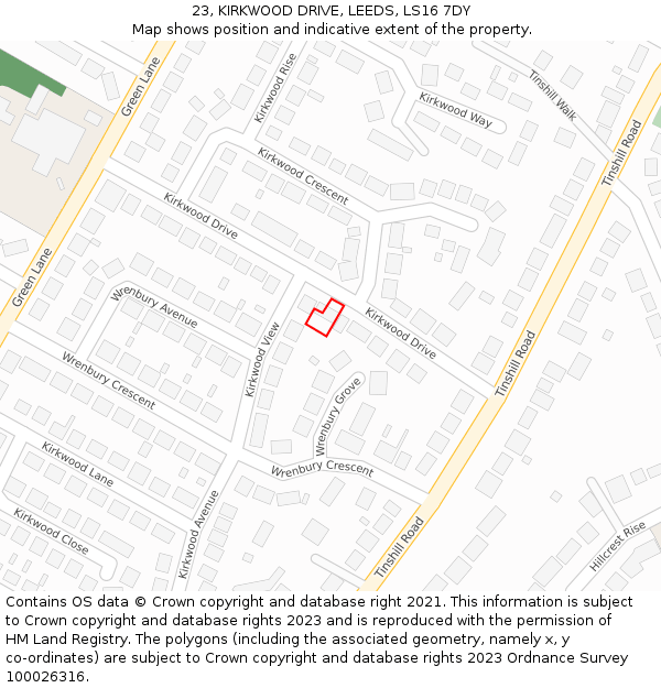 23, KIRKWOOD DRIVE, LEEDS, LS16 7DY: Location map and indicative extent of plot