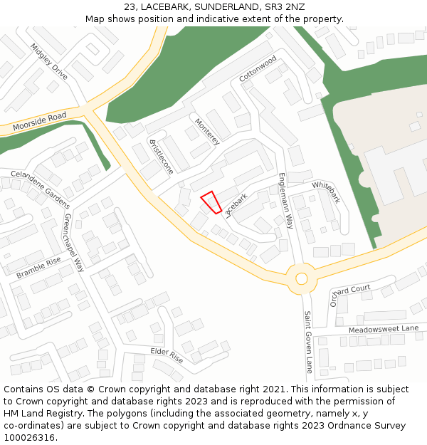 23, LACEBARK, SUNDERLAND, SR3 2NZ: Location map and indicative extent of plot