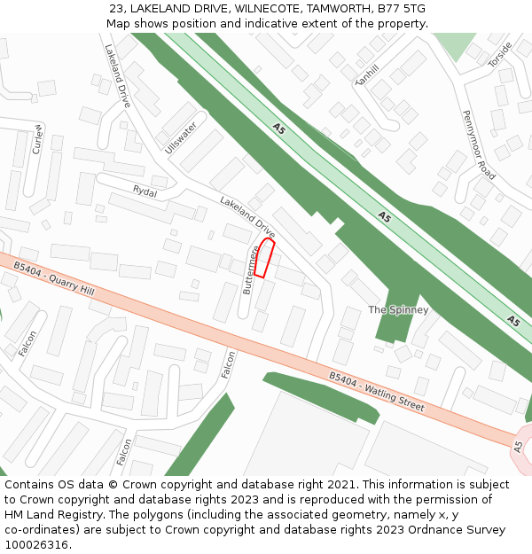 23, LAKELAND DRIVE, WILNECOTE, TAMWORTH, B77 5TG: Location map and indicative extent of plot
