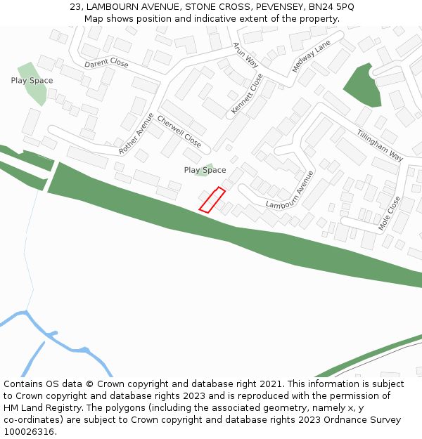 23, LAMBOURN AVENUE, STONE CROSS, PEVENSEY, BN24 5PQ: Location map and indicative extent of plot