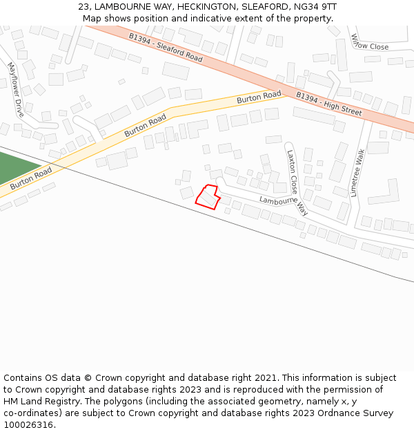 23, LAMBOURNE WAY, HECKINGTON, SLEAFORD, NG34 9TT: Location map and indicative extent of plot