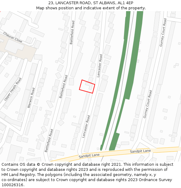 23, LANCASTER ROAD, ST ALBANS, AL1 4EP: Location map and indicative extent of plot