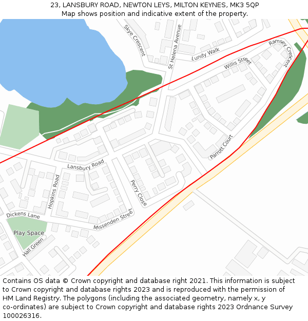 23, LANSBURY ROAD, NEWTON LEYS, MILTON KEYNES, MK3 5QP: Location map and indicative extent of plot
