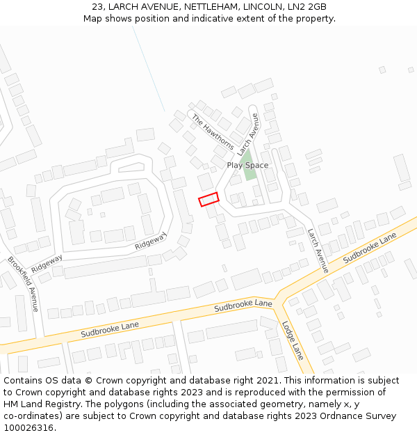 23, LARCH AVENUE, NETTLEHAM, LINCOLN, LN2 2GB: Location map and indicative extent of plot