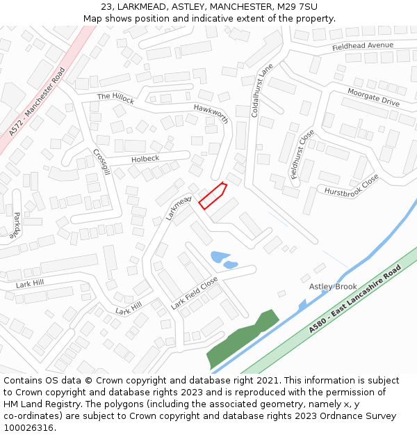 23, LARKMEAD, ASTLEY, MANCHESTER, M29 7SU: Location map and indicative extent of plot