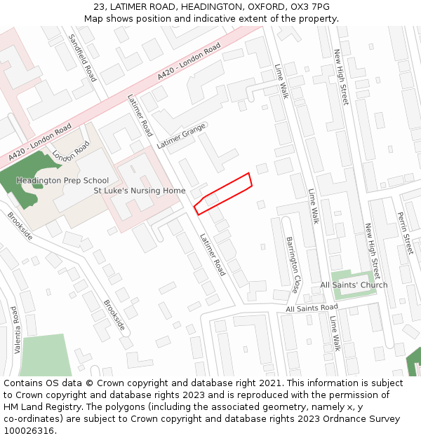 23, LATIMER ROAD, HEADINGTON, OXFORD, OX3 7PG: Location map and indicative extent of plot
