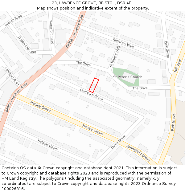 23, LAWRENCE GROVE, BRISTOL, BS9 4EL: Location map and indicative extent of plot