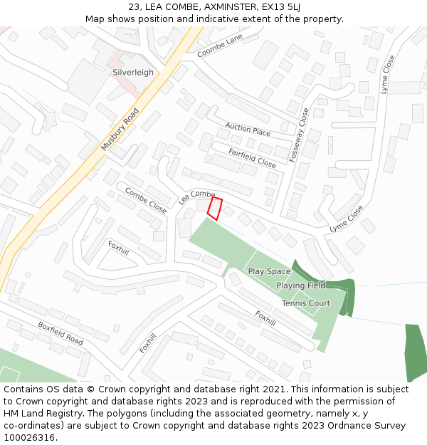 23, LEA COMBE, AXMINSTER, EX13 5LJ: Location map and indicative extent of plot
