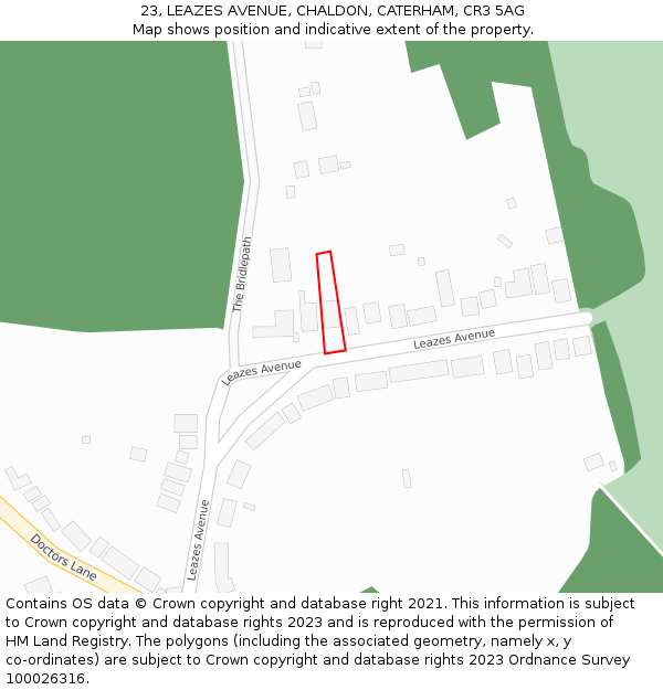 23, LEAZES AVENUE, CHALDON, CATERHAM, CR3 5AG: Location map and indicative extent of plot