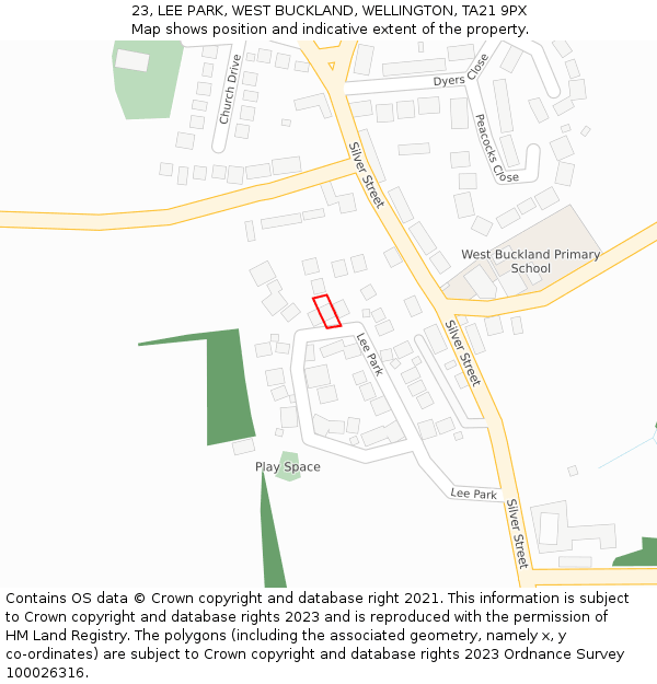23, LEE PARK, WEST BUCKLAND, WELLINGTON, TA21 9PX: Location map and indicative extent of plot