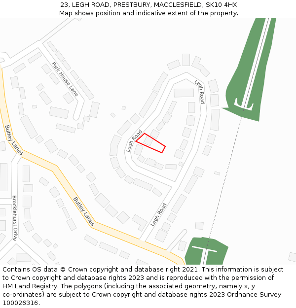 23, LEGH ROAD, PRESTBURY, MACCLESFIELD, SK10 4HX: Location map and indicative extent of plot