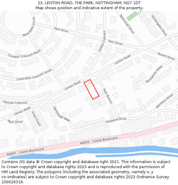 23, LENTON ROAD, THE PARK, NOTTINGHAM, NG7 1DT: Location map and indicative extent of plot