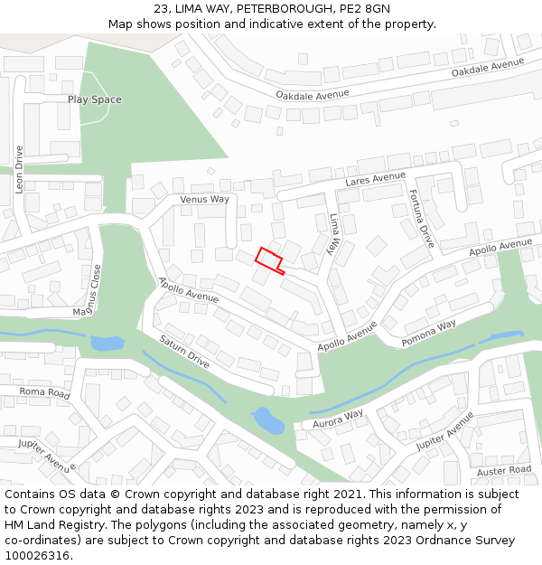 23, LIMA WAY, PETERBOROUGH, PE2 8GN: Location map and indicative extent of plot