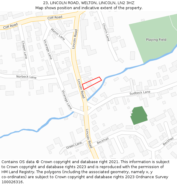 23, LINCOLN ROAD, WELTON, LINCOLN, LN2 3HZ: Location map and indicative extent of plot