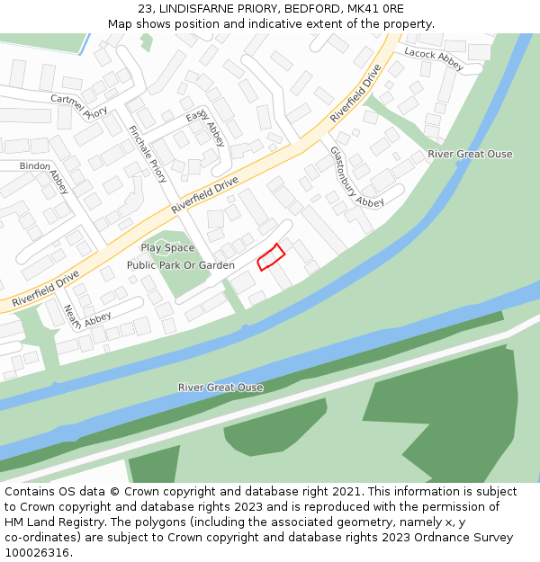 23, LINDISFARNE PRIORY, BEDFORD, MK41 0RE: Location map and indicative extent of plot