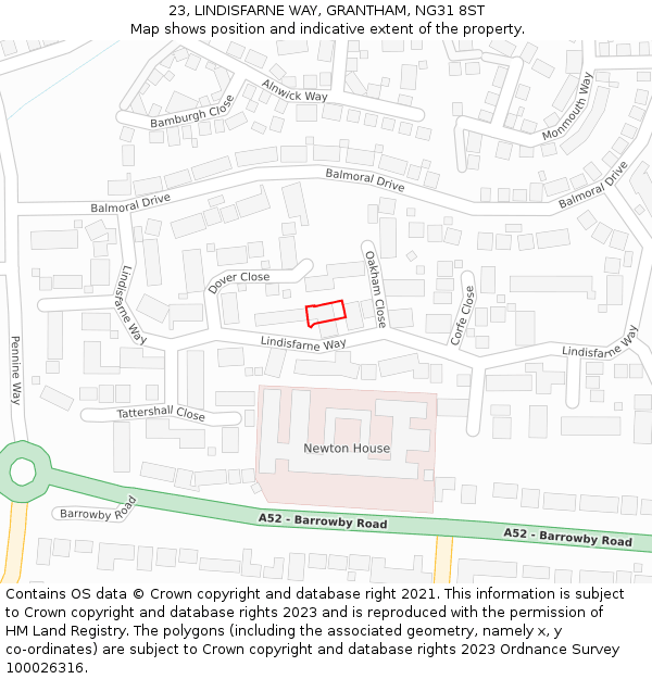 23, LINDISFARNE WAY, GRANTHAM, NG31 8ST: Location map and indicative extent of plot