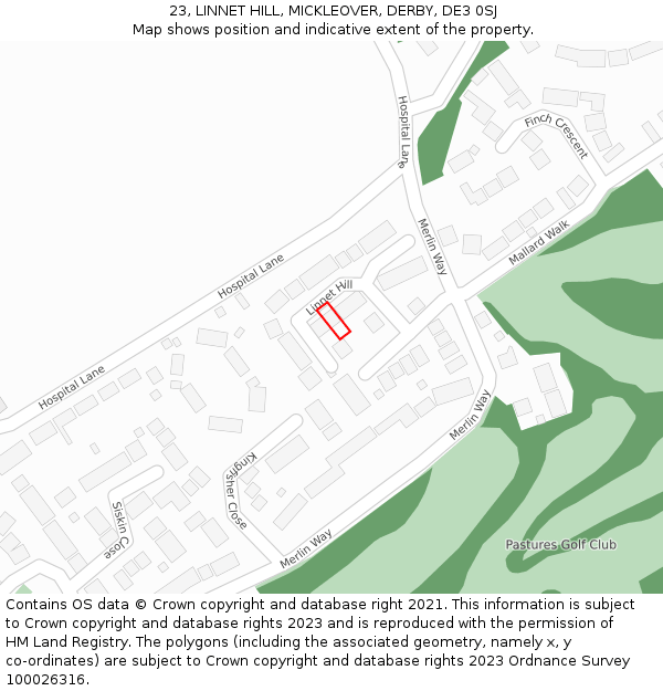 23, LINNET HILL, MICKLEOVER, DERBY, DE3 0SJ: Location map and indicative extent of plot