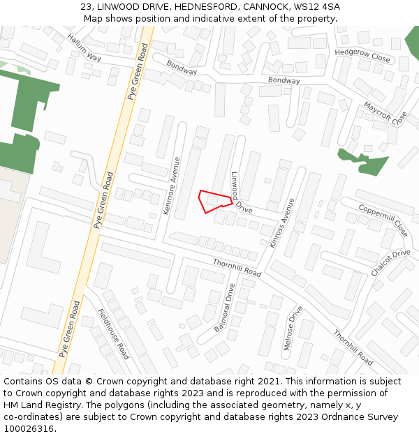 23, LINWOOD DRIVE, HEDNESFORD, CANNOCK, WS12 4SA: Location map and indicative extent of plot
