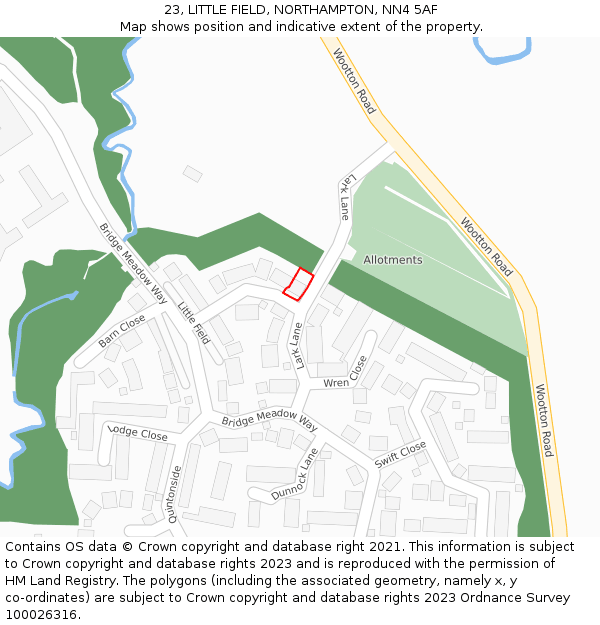 23, LITTLE FIELD, NORTHAMPTON, NN4 5AF: Location map and indicative extent of plot
