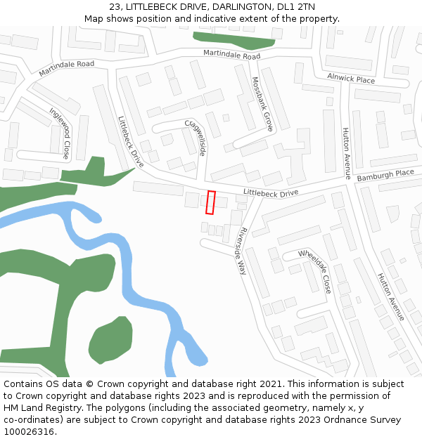23, LITTLEBECK DRIVE, DARLINGTON, DL1 2TN: Location map and indicative extent of plot