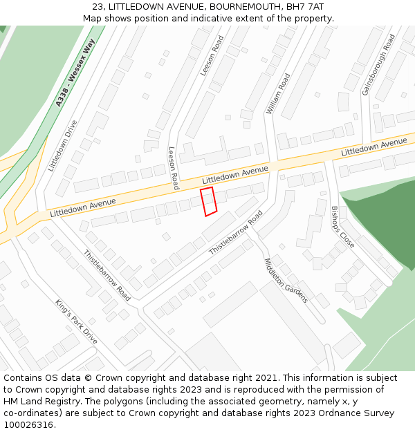 23, LITTLEDOWN AVENUE, BOURNEMOUTH, BH7 7AT: Location map and indicative extent of plot
