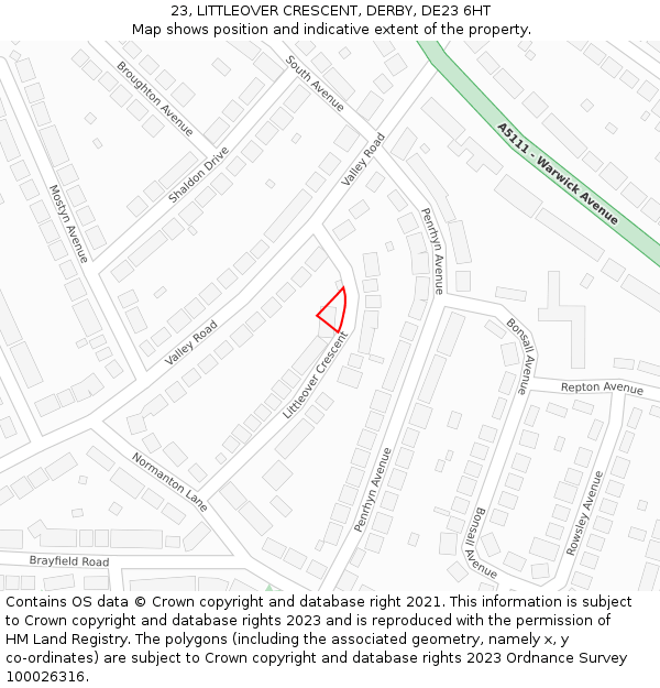 23, LITTLEOVER CRESCENT, DERBY, DE23 6HT: Location map and indicative extent of plot