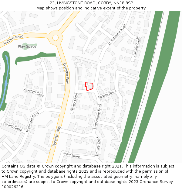 23, LIVINGSTONE ROAD, CORBY, NN18 8SP: Location map and indicative extent of plot