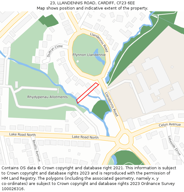 23, LLANDENNIS ROAD, CARDIFF, CF23 6EE: Location map and indicative extent of plot