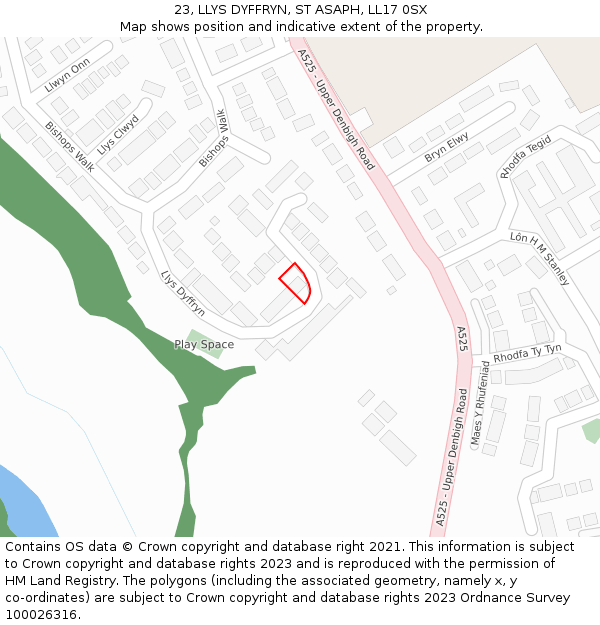 23, LLYS DYFFRYN, ST ASAPH, LL17 0SX: Location map and indicative extent of plot