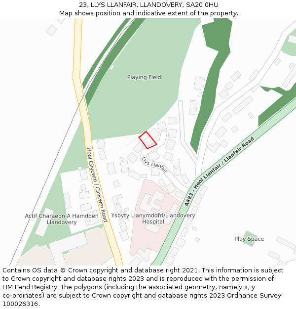 23, LLYS LLANFAIR, LLANDOVERY, SA20 0HU: Location map and indicative extent of plot