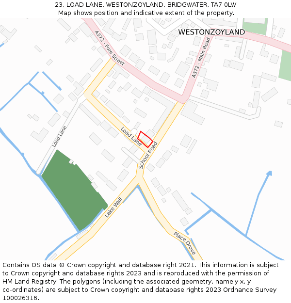 23, LOAD LANE, WESTONZOYLAND, BRIDGWATER, TA7 0LW: Location map and indicative extent of plot