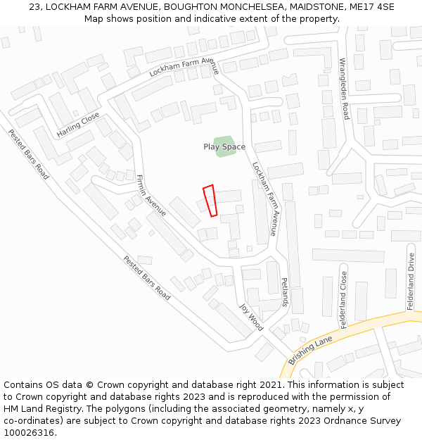 23, LOCKHAM FARM AVENUE, BOUGHTON MONCHELSEA, MAIDSTONE, ME17 4SE: Location map and indicative extent of plot