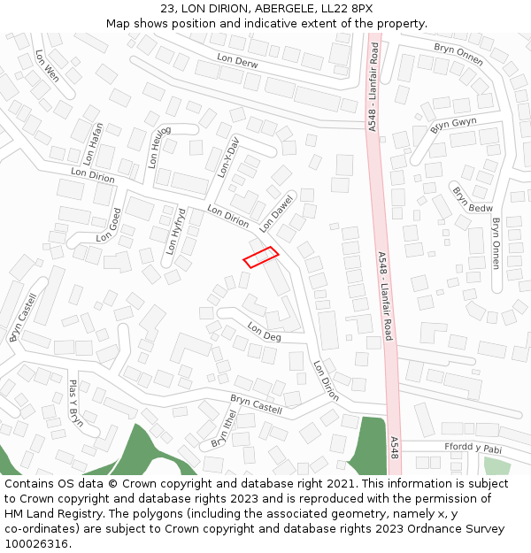 23, LON DIRION, ABERGELE, LL22 8PX: Location map and indicative extent of plot