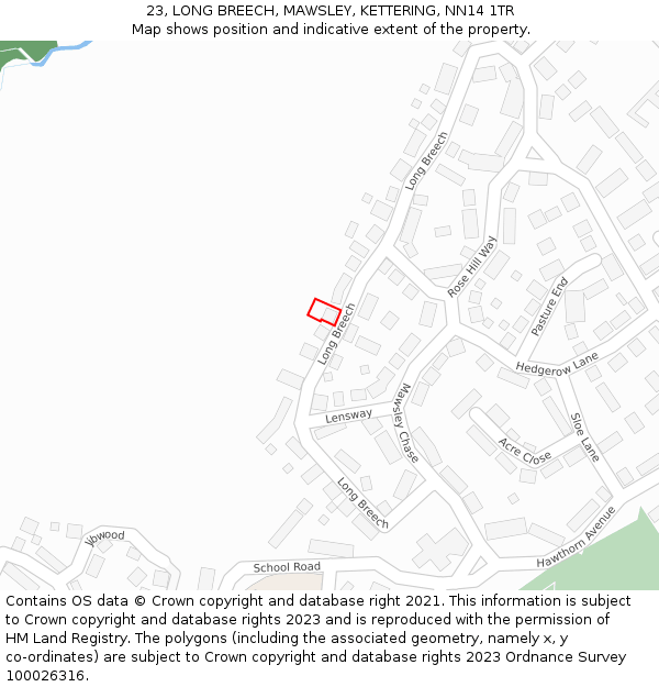 23, LONG BREECH, MAWSLEY, KETTERING, NN14 1TR: Location map and indicative extent of plot