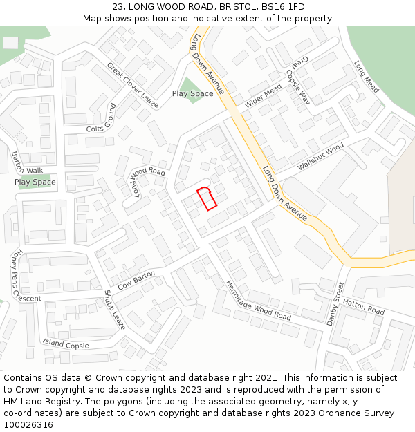 23, LONG WOOD ROAD, BRISTOL, BS16 1FD: Location map and indicative extent of plot