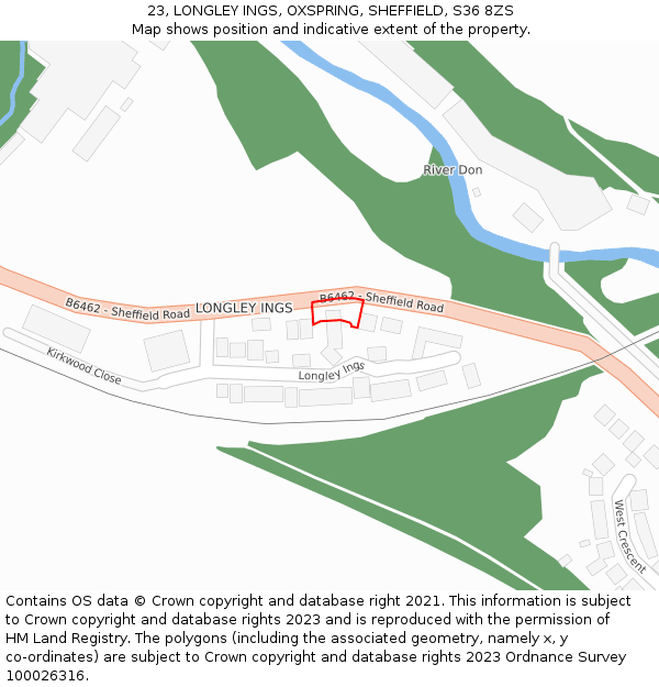 23, LONGLEY INGS, OXSPRING, SHEFFIELD, S36 8ZS: Location map and indicative extent of plot